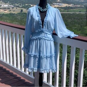 Dokotoo Light Blue Ruffle Mini Dress